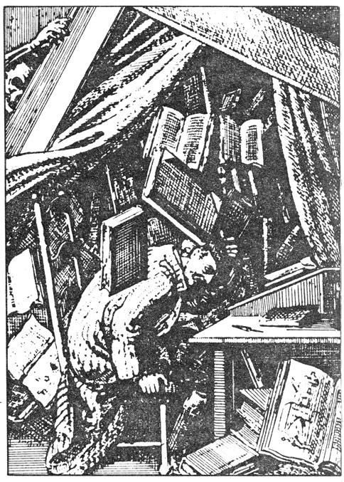 Смерть библиофага. Гравюра XVIII в.
