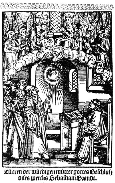 Фронтиспис к книге Бранта С. 'Корабль дураков' (1494) с посвящением Деве Марии