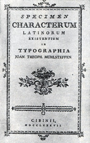 'Образец латинских шрифтов типографии И. Т. Мюльштеффена'. 1787. Обложка