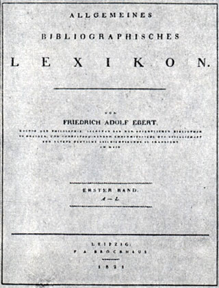 Ф. А. Эберт. 'Всеобщий библиографический словарь', т. 1, Лейпциг, 1821. Титульный лист